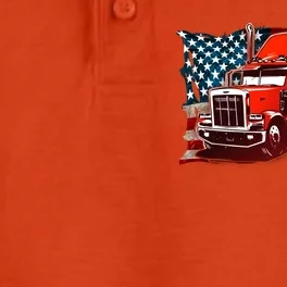 Cool Trucker Semi Truck Torn Distressed American Flag Dry Zone Grid Performance Polo