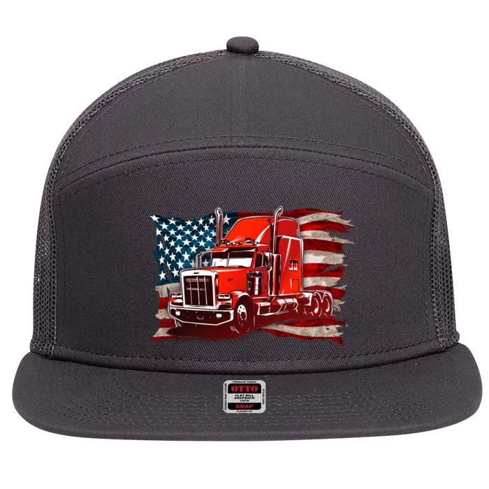 Cool Trucker Semi Truck Torn Distressed American Flag 7 Panel Mesh Trucker Snapback Hat