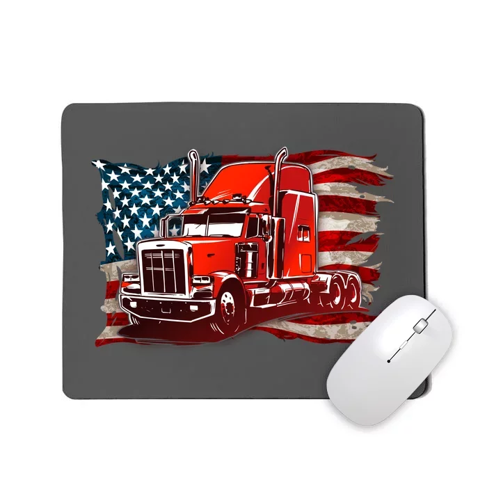 Cool Trucker Semi Truck Torn Distressed American Flag Mousepad