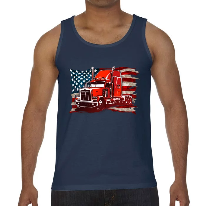 Cool Trucker Semi Truck Torn Distressed American Flag Comfort Colors® Tank Top