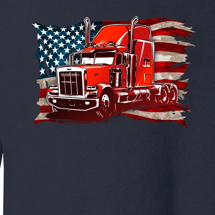 Cool Trucker Semi Truck Torn Distressed American Flag Toddler Sweatshirt