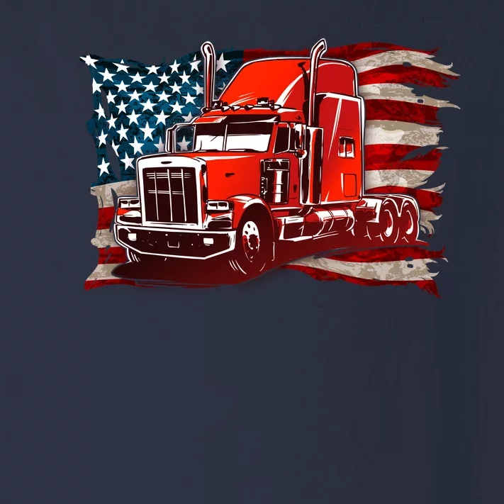 Cool Trucker Semi Truck Torn Distressed American Flag Toddler Long Sleeve Shirt