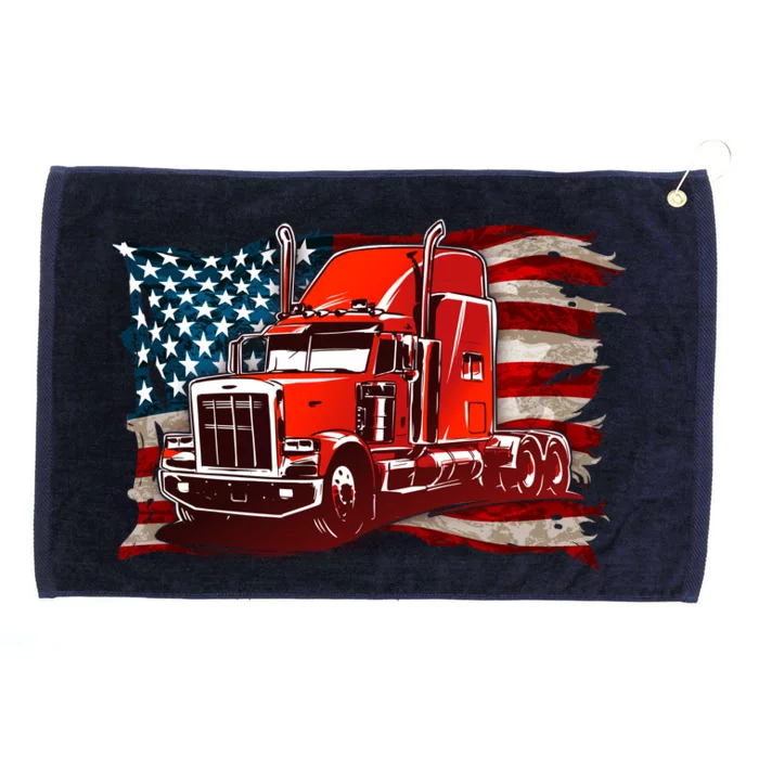 Cool Trucker Semi Truck Torn Distressed American Flag Grommeted Golf Towel