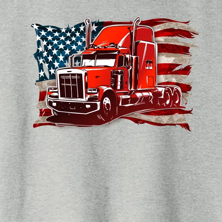 Cool Trucker Semi Truck Torn Distressed American Flag Women's Crop Top Tee