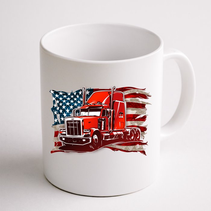 Cool Trucker Semi Truck Torn Distressed American Flag Front & Back Coffee Mug