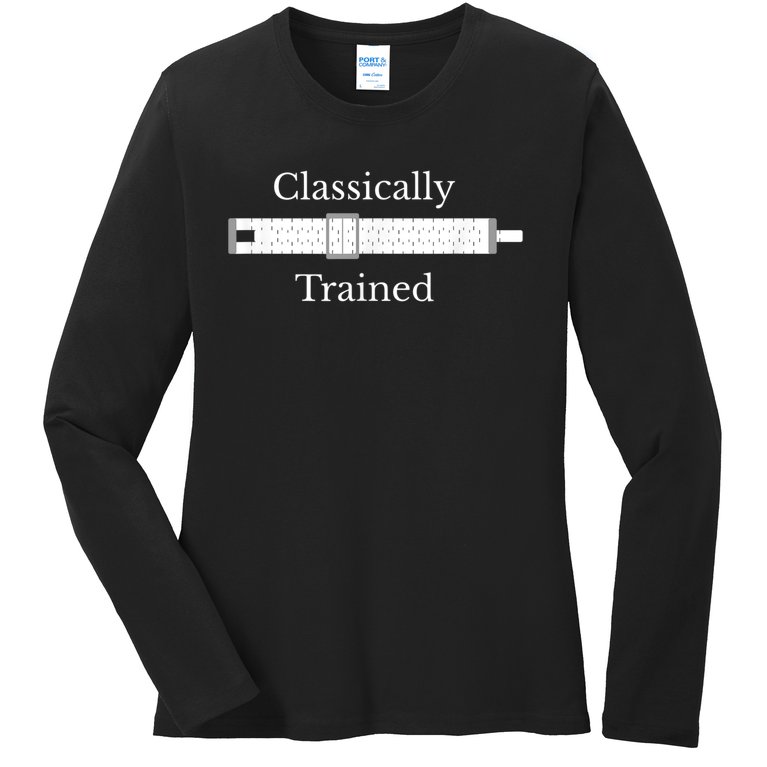 Classically Trained Slide Rule Mechanical Analog Calculator Ladies Missy Fit Long Sleeve Shirt