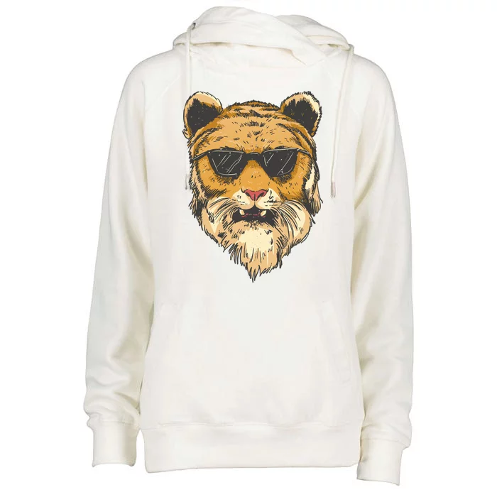 Cool Tiger Sunglasses Retro Womens Funnel Neck Pullover Hood