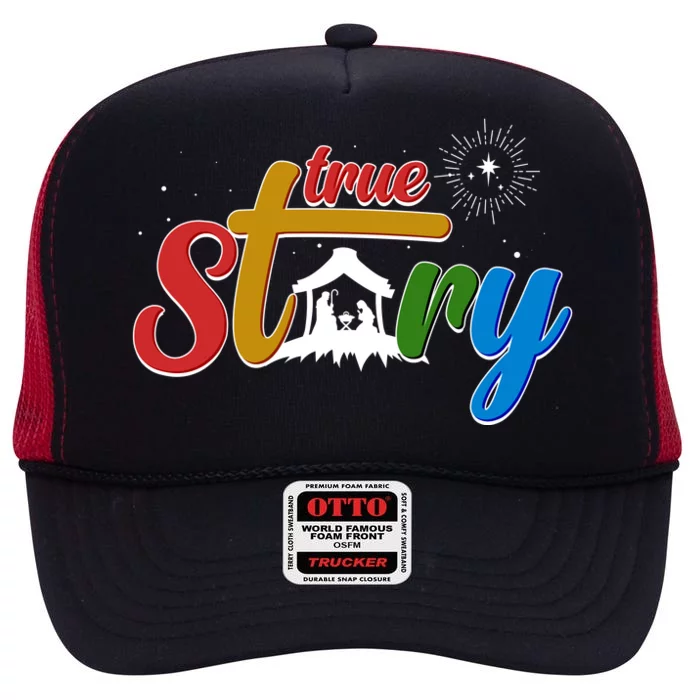 Christmas True Story Christian Nativity Scene High Crown Mesh Trucker Hat