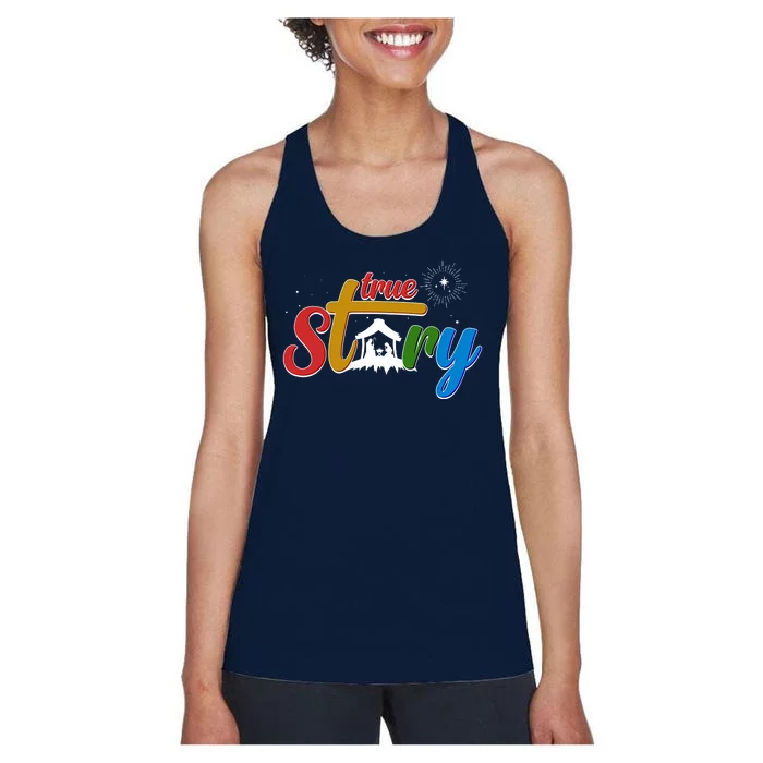 Christmas True Story Christian Nativity Scene Women's Racerback Tank