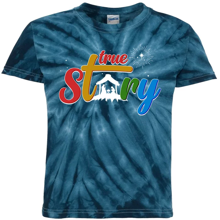 Christmas True Story Christian Nativity Scene Kids Tie-Dye T-Shirt