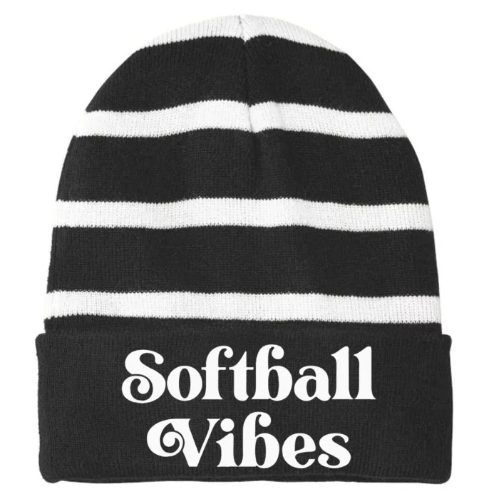 Cute Trendy Softball Vibes Striped Beanie with Solid Band