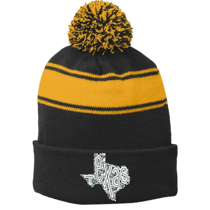 Camouflage Texas State Logo Stripe Pom Pom Beanie