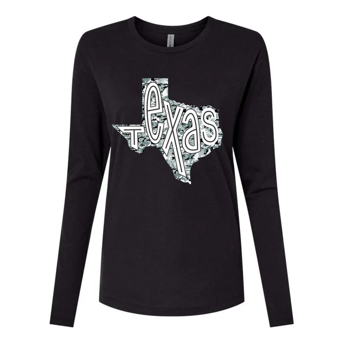 Camouflage Texas State Logo Womens Cotton Relaxed Long Sleeve T-Shirt