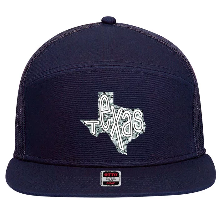 Camouflage Texas State Logo 7 Panel Mesh Trucker Snapback Hat