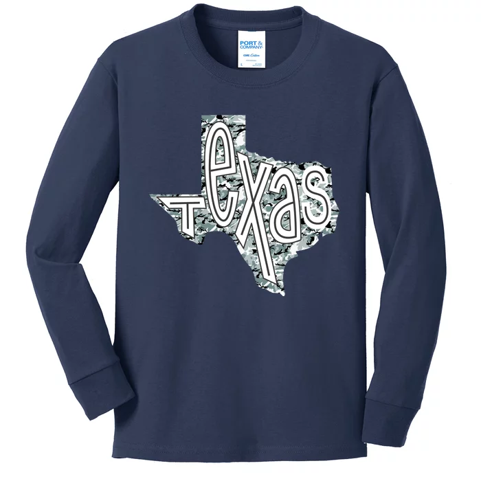 Camouflage Texas State Logo Kids Long Sleeve Shirt