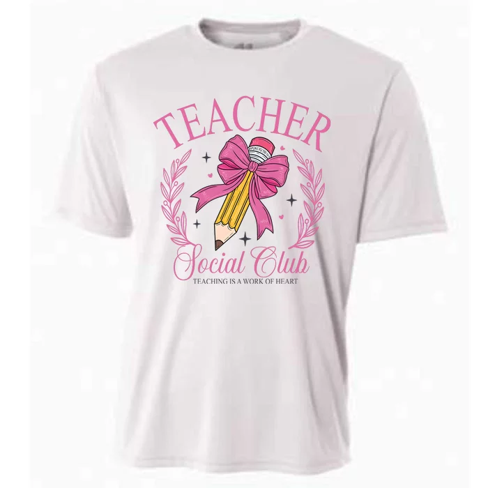 Coquette Teacher Social Club Teacher Is A Work Of Heart Cooling Performance Crew T-Shirt