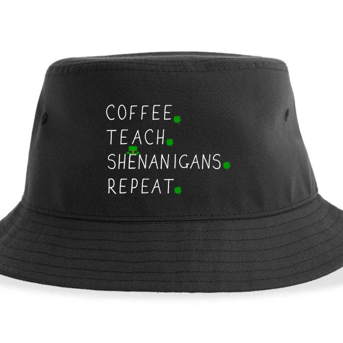 Coffee teach shenanigans repeat for St Patricks day teacher Sustainable Bucket Hat