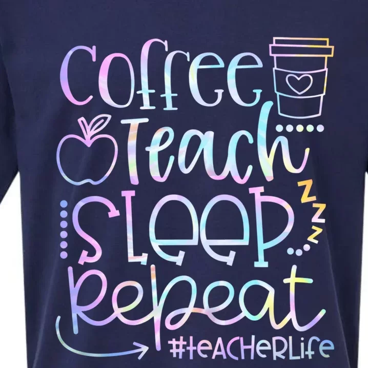 Coffee Teach Sleep Repeat Funny Teacher Tie Dye Gift Sueded Cloud Jersey T-Shirt