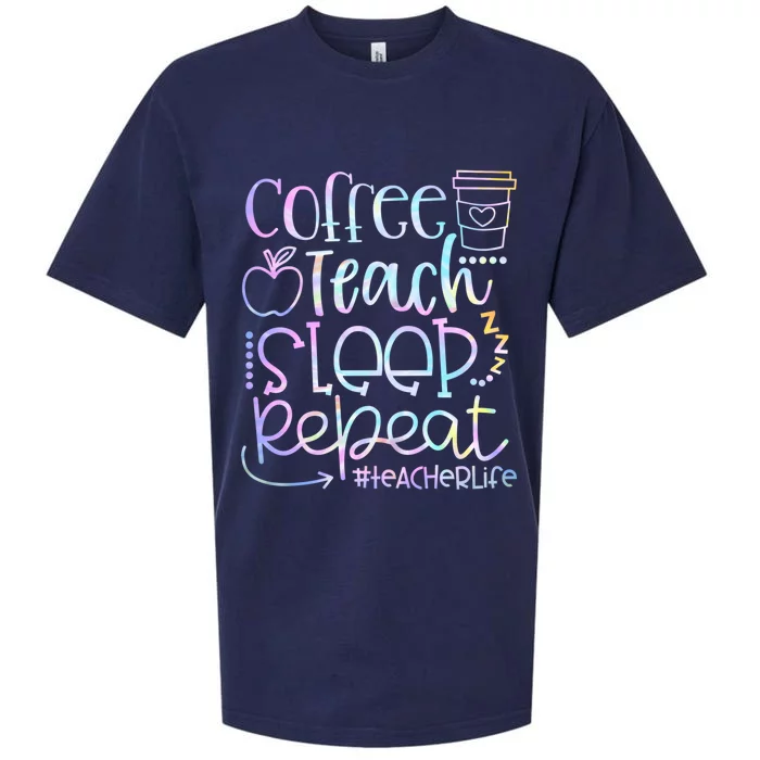 Coffee Teach Sleep Repeat Funny Teacher Tie Dye Gift Sueded Cloud Jersey T-Shirt