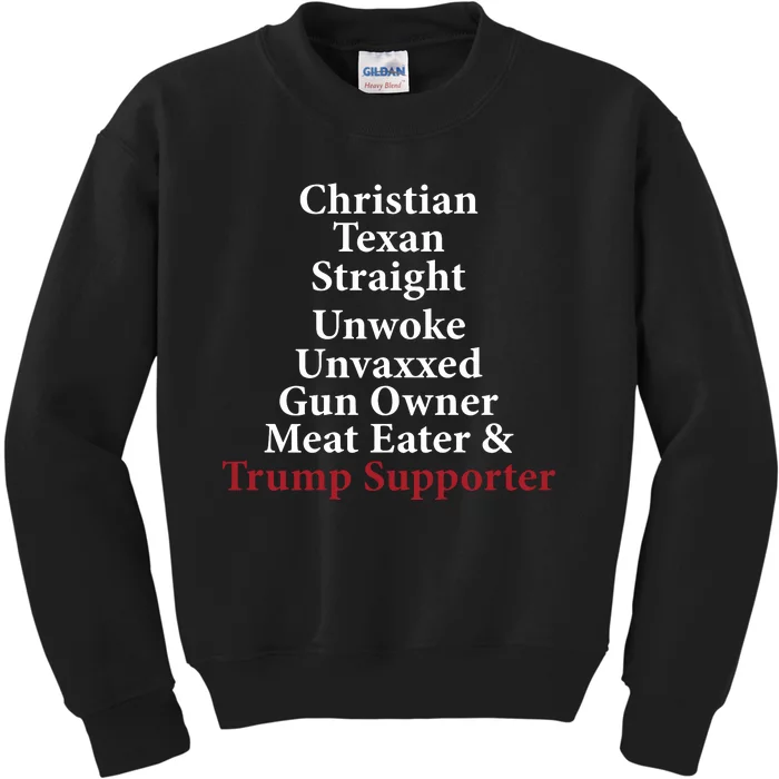 Christian Texan Straight Unwoke Gun Owner Trump Kids Sweatshirt