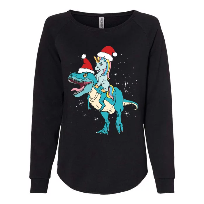 Christmas Trex Santa Unicorn Riding Christmas Dinosaur Gift Womens California Wash Sweatshirt