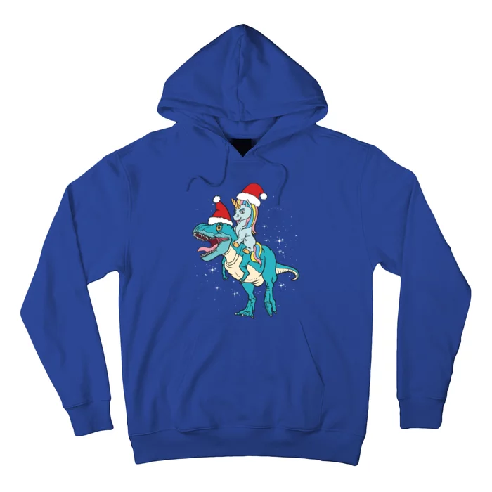 Christmas Trex Santa Unicorn Riding Christmas Dinosaur Gift Hoodie