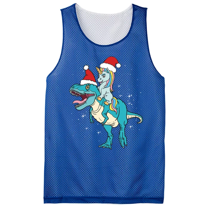 Christmas Trex Santa Unicorn Riding Christmas Dinosaur Gift Mesh Reversible Basketball Jersey Tank