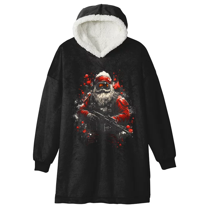 Christmas Tactical Santa Claus Soldier Holiday Graphic Hooded Wearable Blanket