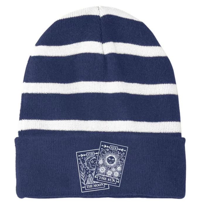 Cute The Sun And The Moon Tarot Card Tarot Reading Celestial Striped Beanie with Solid Band