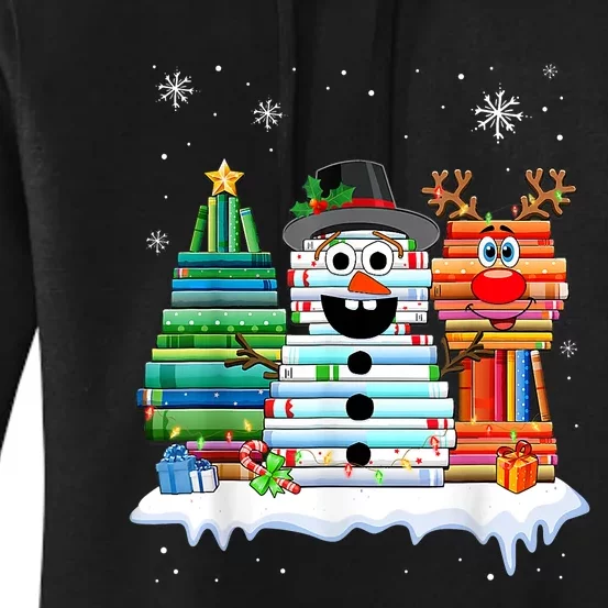 Christmas Tree Snowman Reindeer Book Stack Librarian Women's Pullover Hoodie