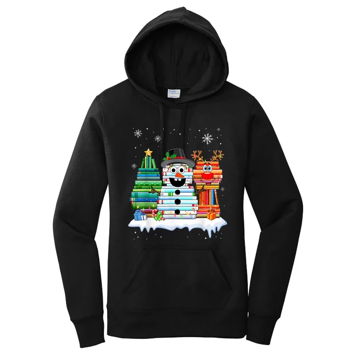 Christmas Tree Snowman Reindeer Book Stack Librarian Women's Pullover Hoodie