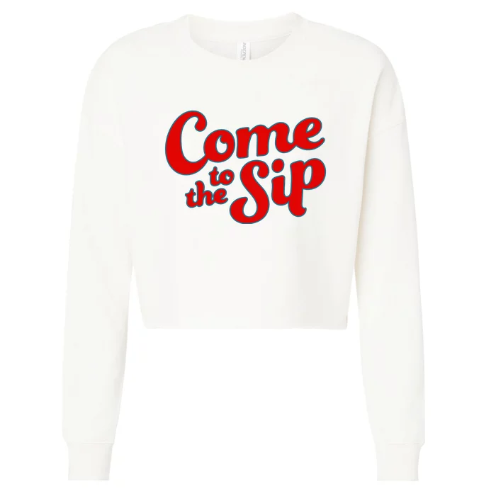 Come To The Sip Red Cropped Pullover Crew