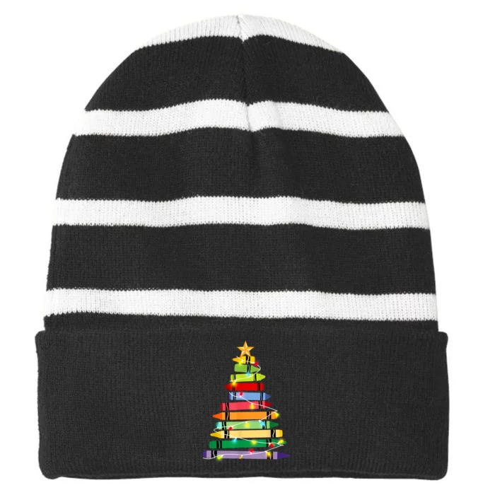 Christmas Tree Teacher Student Xmas Holiday Pajamas Striped Beanie with Solid Band