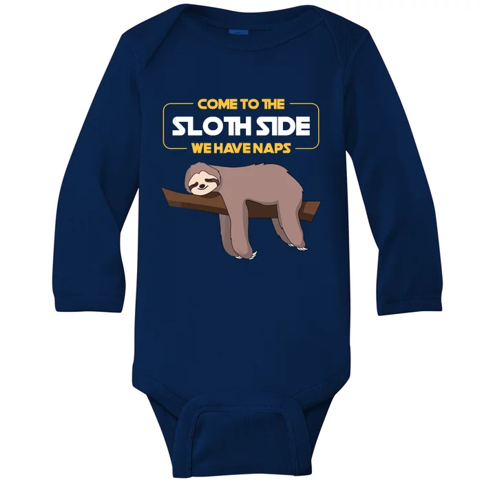 Come To The Sloth Side Funny Sloth Pun Baby Long Sleeve Bodysuit