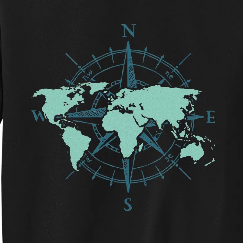 Cartography Traveler Travelling Compass World Map Sweatshirt