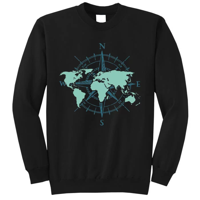 Cartography Traveler Travelling Compass World Map Sweatshirt