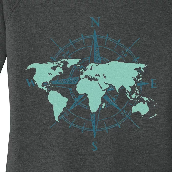 Cartography Traveler Travelling Compass World Map Women's Perfect Tri Tunic Long Sleeve Shirt