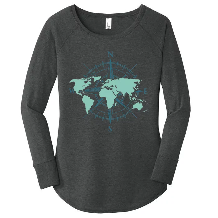 Cartography Traveler Travelling Compass World Map Women's Perfect Tri Tunic Long Sleeve Shirt