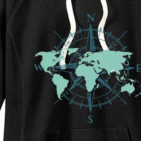 Cartography Traveler Travelling Compass World Map Women's Fleece Hoodie