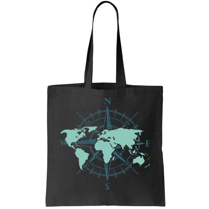 Cartography Traveler Travelling Compass World Map Tote Bag