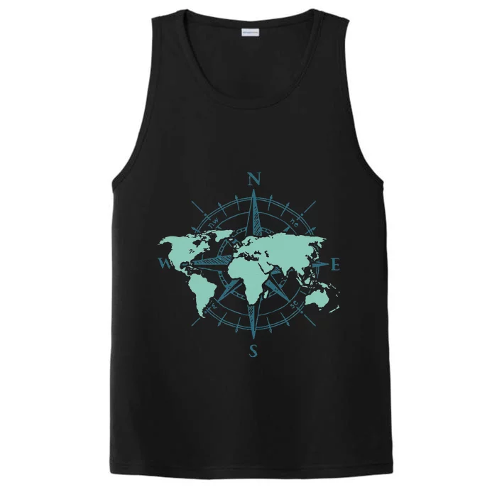 Cartography Traveler Travelling Compass World Map Performance Tank