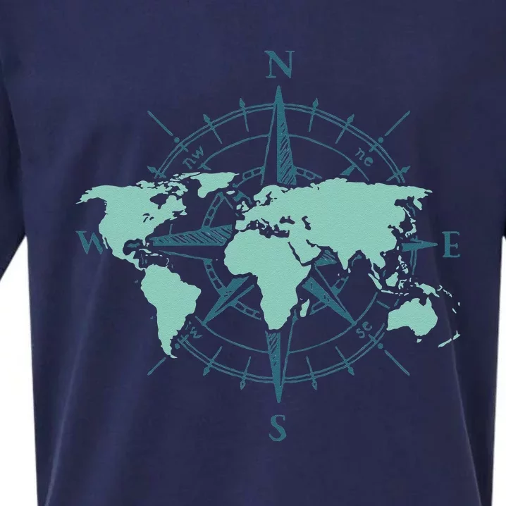 Cartography Traveler Travelling Compass World Map Sueded Cloud Jersey T-Shirt