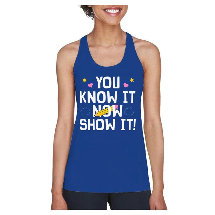 Cool Teacher Testing For Test Day Math Science Women's Racerback Tank