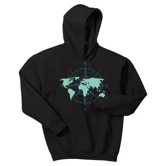 Cartography Traveler Travelling Compass World Map Kids Hoodie