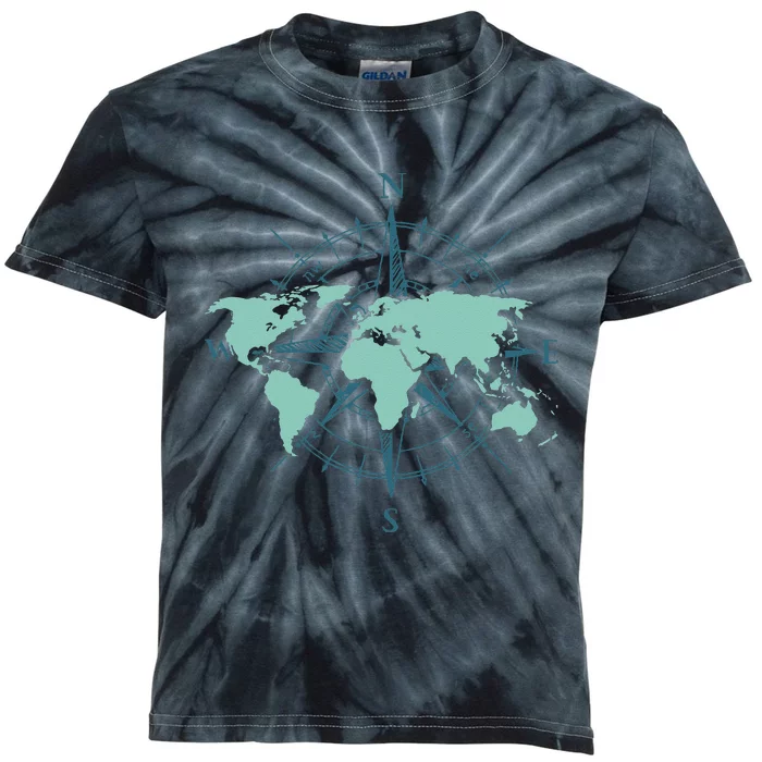 Cartography Traveler Travelling Compass World Map Kids Tie-Dye T-Shirt