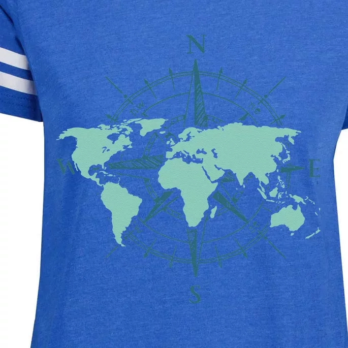 Cartography Traveler Travelling Compass World Map Enza Ladies Jersey Football T-Shirt