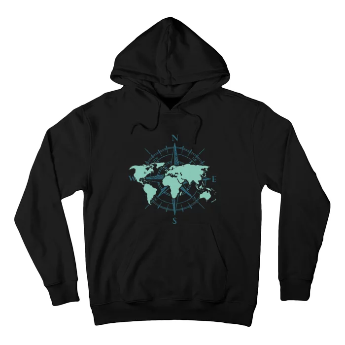 Cartography Traveler Travelling Compass World Map Hoodie