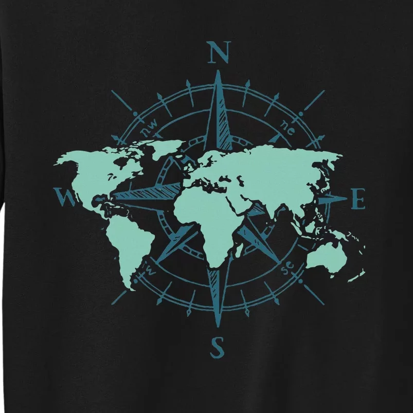 Cartography Traveler Travelling Compass World Map Tall Sweatshirt