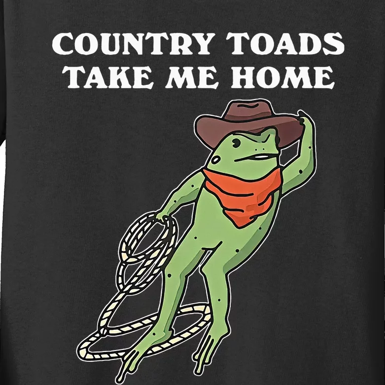 Country Toads Take Me Home Cowboy Frog Funny Western Kids Long Sleeve Shirt