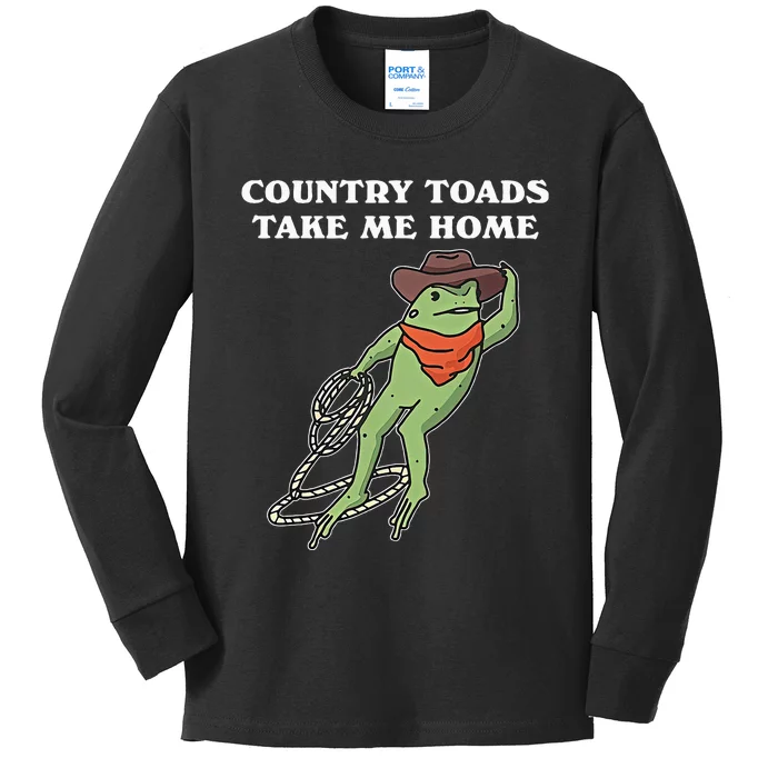 Country Toads Take Me Home Cowboy Frog Funny Western Kids Long Sleeve Shirt